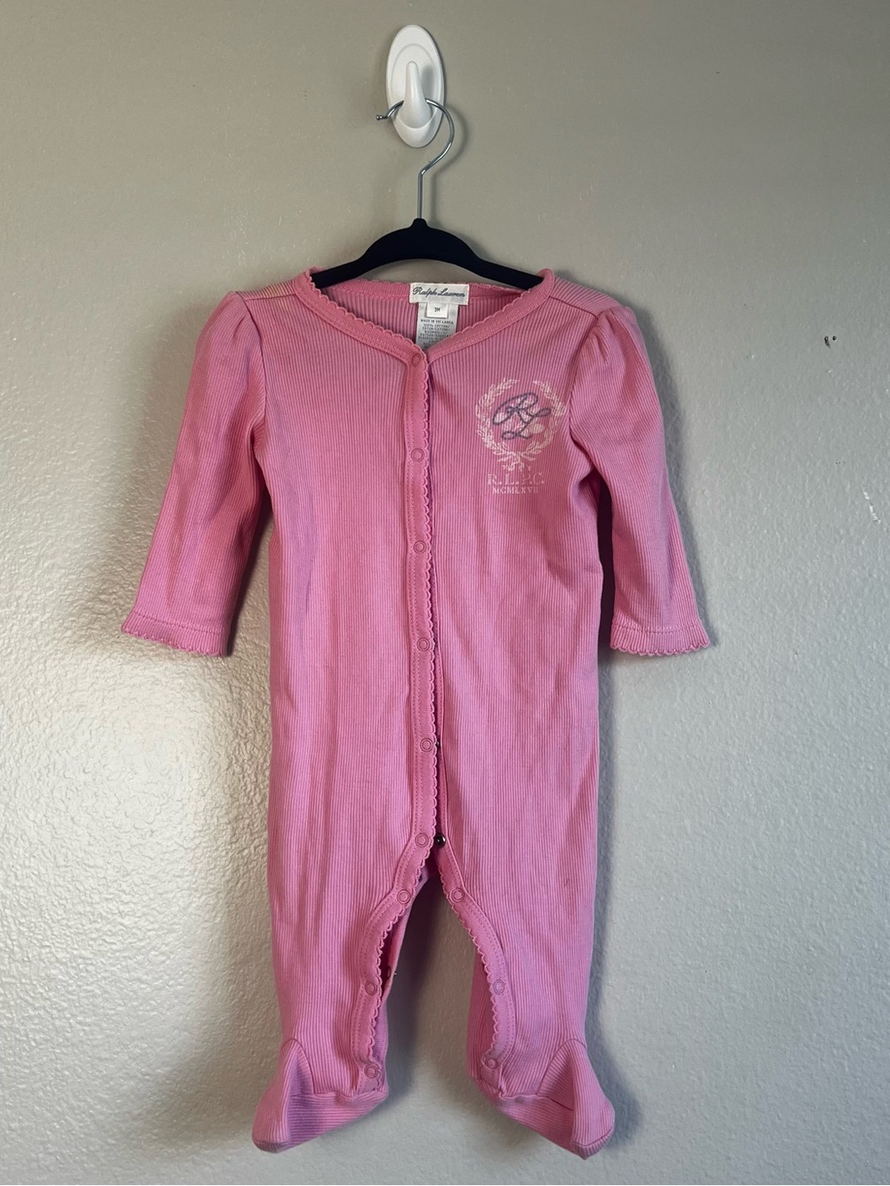 Ralph Lauren Pink Baby Girl Footie Pajama Soft Onesie Cute Snap Button Up 3M